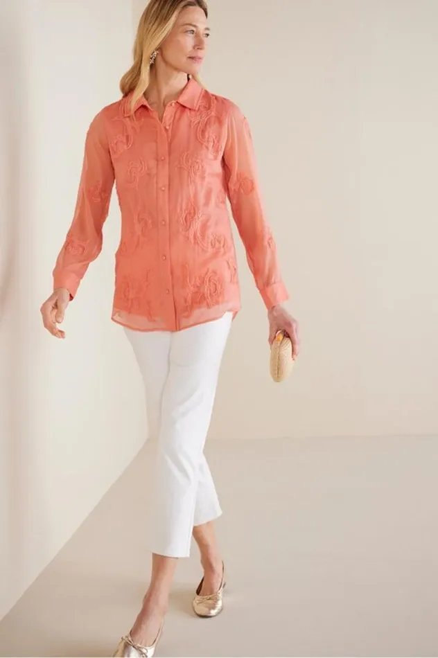 Women Savannah Embellished Tunic Burnt Coral Soft Surroundings Tops Women Savannah Embellished Tunic Burnt Coral Soft Surroundings Tops