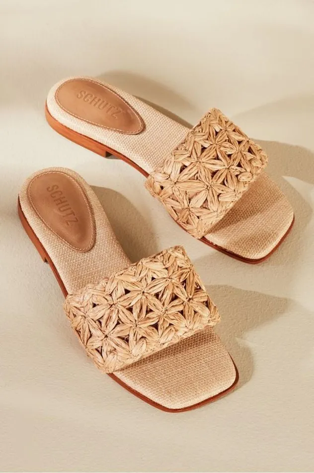 Women Schutz Ayla Raffia Slides Perola Soft Surroundings Shoes