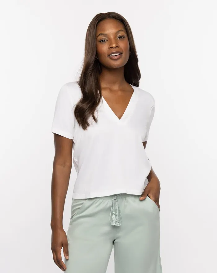 Women Shirts and Tops TravisMathew CHASE THE LIGHT VNECK TOP White