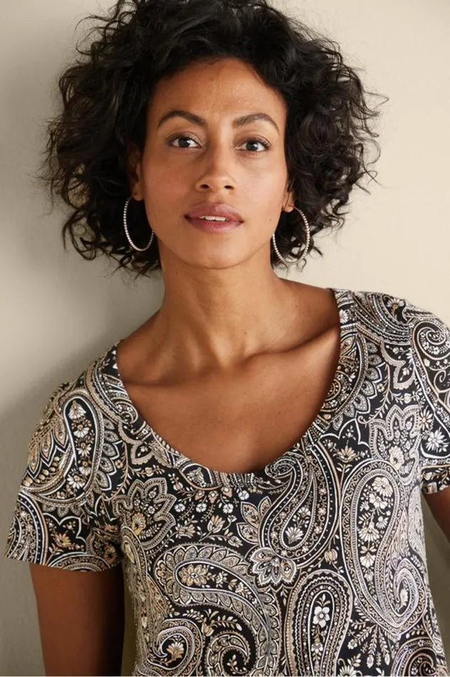 Women Short Santiago Gaia Dress Global Paisley Black Soft Surroundings Dresses Women Short Santiago Gaia Dress Global Paisley Black Soft Surroundings Dresses