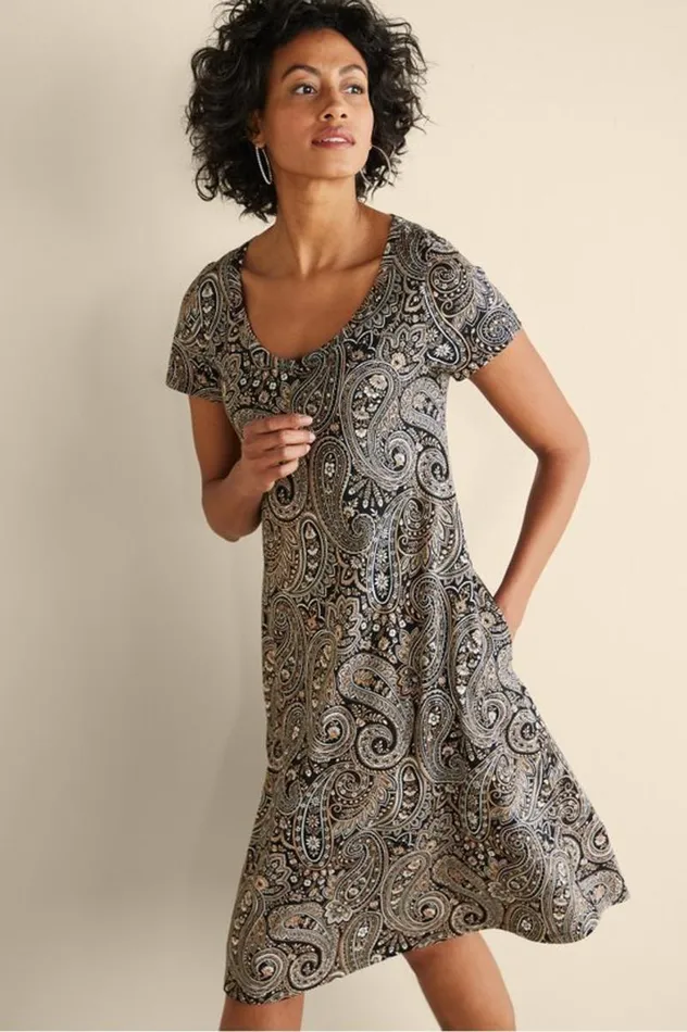 Women Short Santiago Gaia Dress Global Paisley Black Soft Surroundings Dresses Women Short Santiago Gaia Dress Global Paisley Black Soft Surroundings Dresses