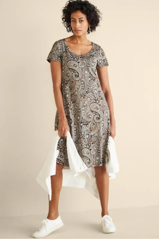 Women Short Santiago Gaia Dress Global Paisley Black Soft Surroundings Dresses Women Short Santiago Gaia Dress Global Paisley Black Soft Surroundings Dresses