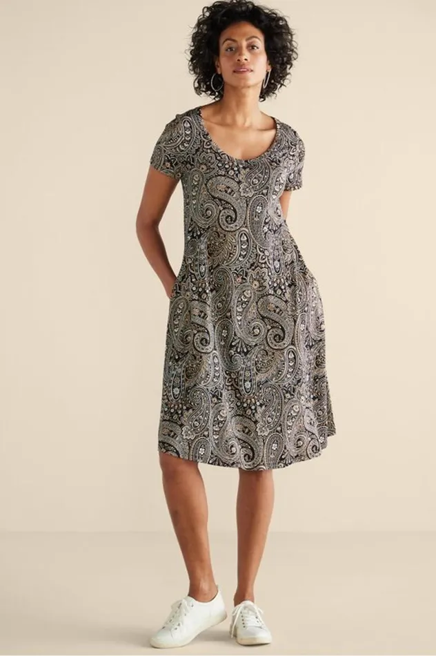 Women Short Santiago Gaia Dress Global Paisley Black Soft Surroundings Dresses Women Short Santiago Gaia Dress Global Paisley Black Soft Surroundings Dresses