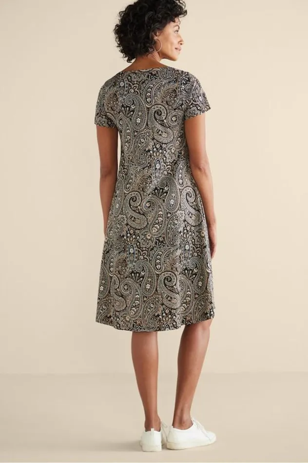 Women Short Santiago Gaia Dress Global Paisley Black Soft Surroundings Dresses Women Short Santiago Gaia Dress Global Paisley Black Soft Surroundings Dresses