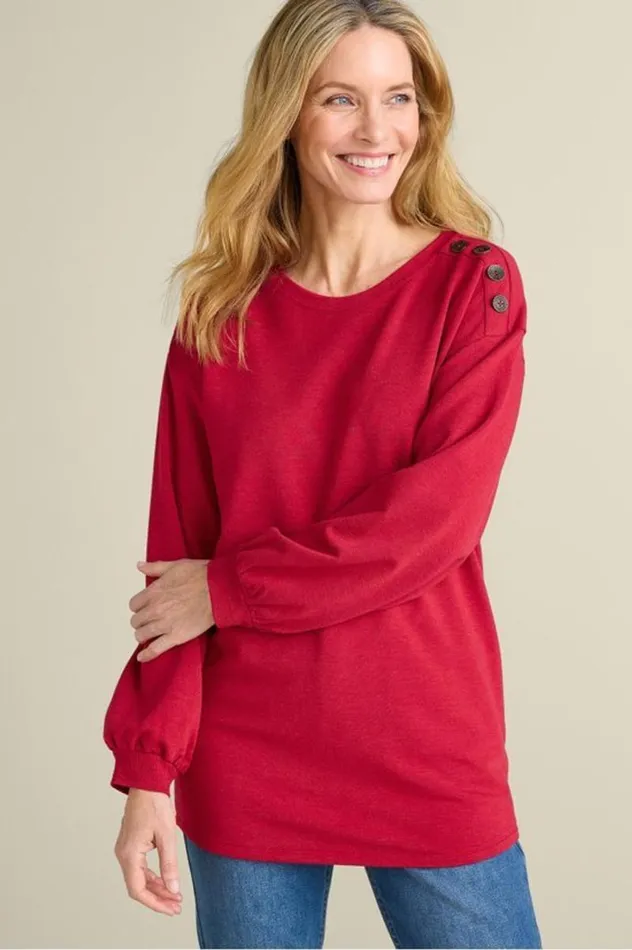 Women Siesta Soft Button Shoulder Tunic Lipstick Heather Soft Surroundings Tops Women Siesta Soft Button Shoulder Tunic Lipstick Heather Soft Surroundings Tops