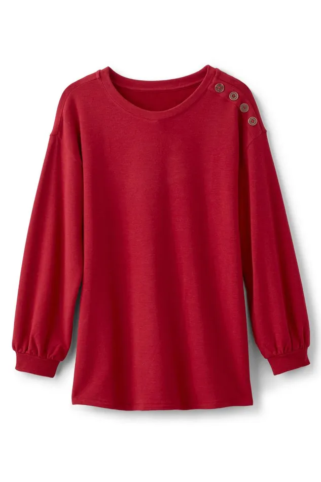 Women Siesta Soft Button Shoulder Tunic Lipstick Heather Soft Surroundings Tops Women Siesta Soft Button Shoulder Tunic Lipstick Heather Soft Surroundings Tops