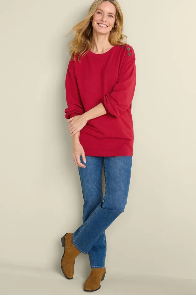 Women Siesta Soft Button Shoulder Tunic Lipstick Heather Soft Surroundings Tops Women Siesta Soft Button Shoulder Tunic Lipstick Heather Soft Surroundings Tops