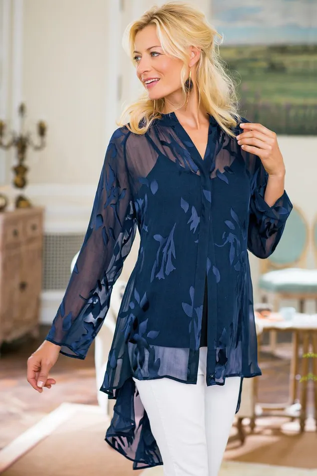 Women Silk Convertible Shirt and Cami Navy Soft Surroundings Tops Women Silk Convertible Shirt and Cami Navy Soft Surroundings Tops