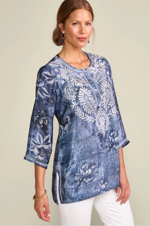 Women Silvia Embroidered Tunic Blue Multi Soft Surroundings Tops