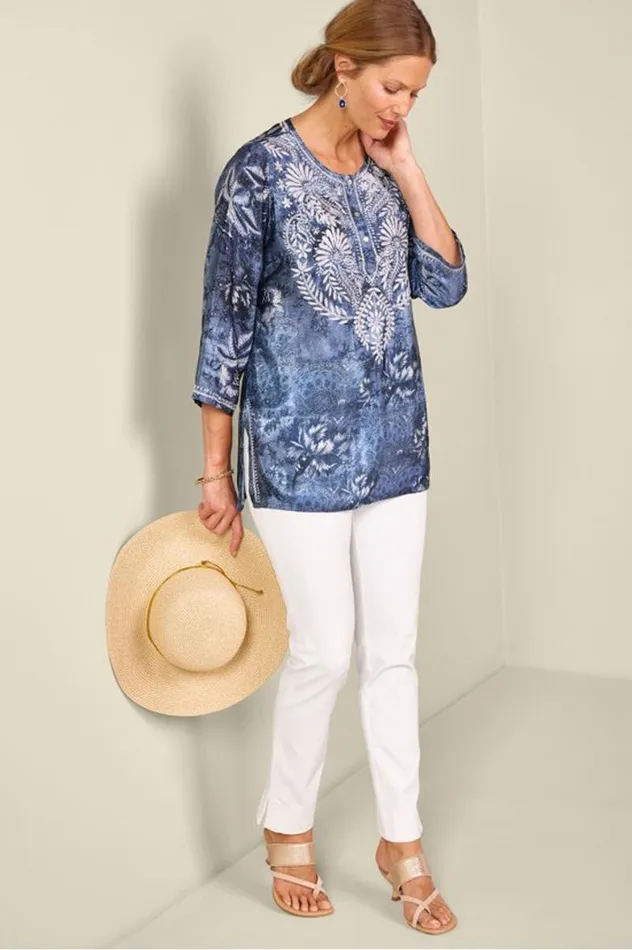Women Silvia Embroidered Tunic Blue Multi Soft Surroundings Tops Women Silvia Embroidered Tunic Blue Multi Soft Surroundings Tops