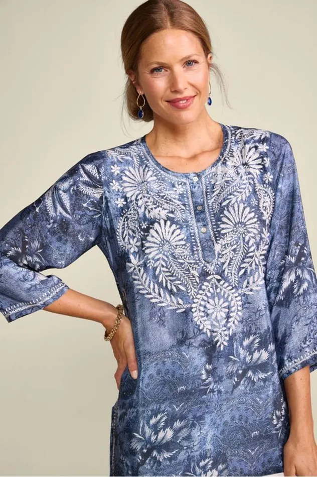Women Silvia Embroidered Tunic Blue Multi Soft Surroundings Tops Women Silvia Embroidered Tunic Blue Multi Soft Surroundings Tops