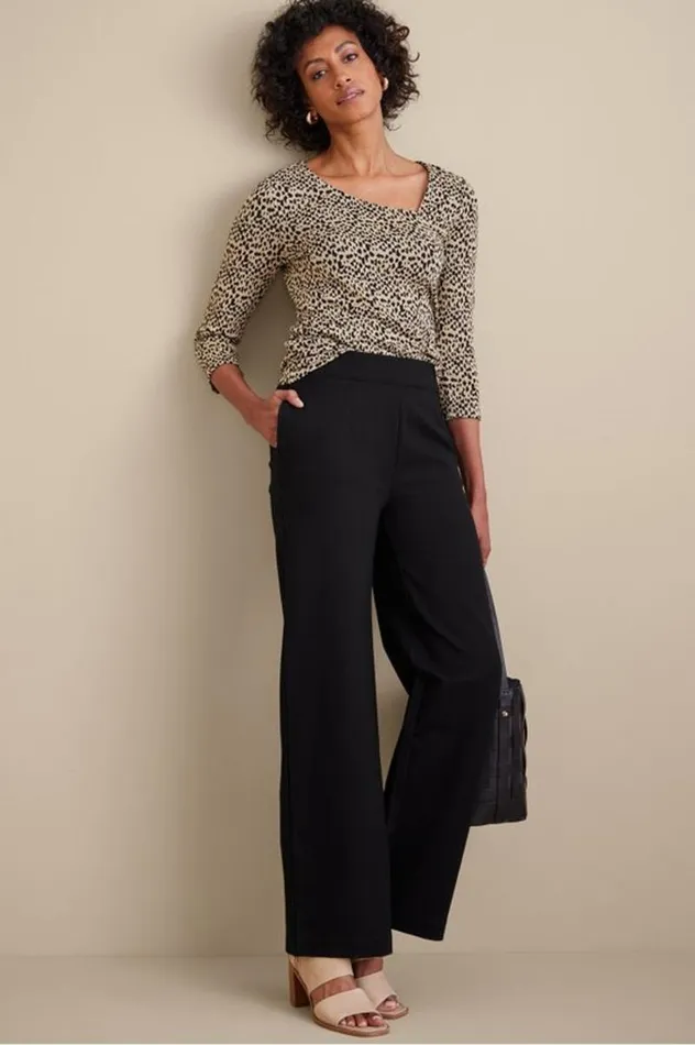 Women Soft Essential Ponte Wide Leg Pants Black Soft Surroundings Pants