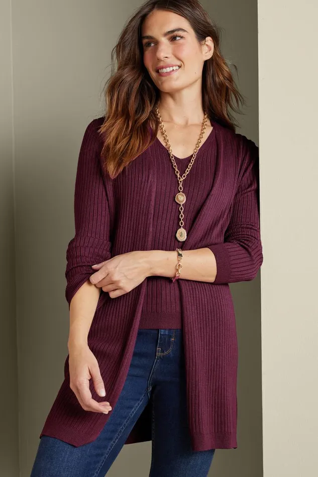 Women Soft Essential Ribbed Long Cardi Jester Red Soft Surroundings Tops