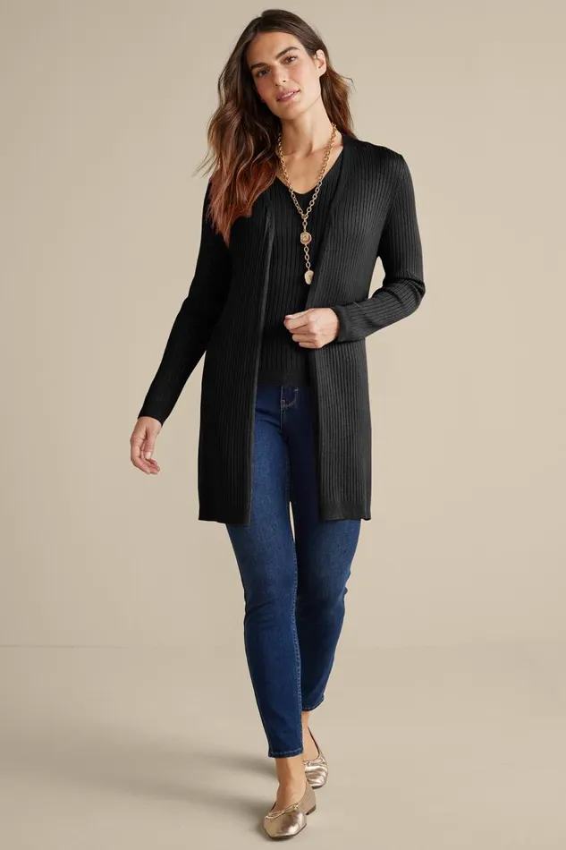 Women Soft Essential Ribbed Long Cardi Jester Red Soft Surroundings Tops Women Soft Essential Ribbed Long Cardi Jester Red Soft Surroundings Tops