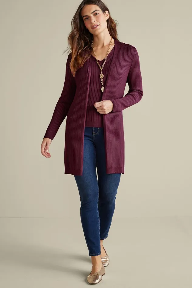 Women Soft Essential Ribbed Long Cardi Jester Red Soft Surroundings Tops Women Soft Essential Ribbed Long Cardi Jester Red Soft Surroundings Tops