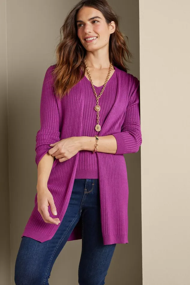Women Soft Essential Ribbed Long Cardi Jester Red Soft Surroundings Tops Women Soft Essential Ribbed Long Cardi Jester Red Soft Surroundings Tops