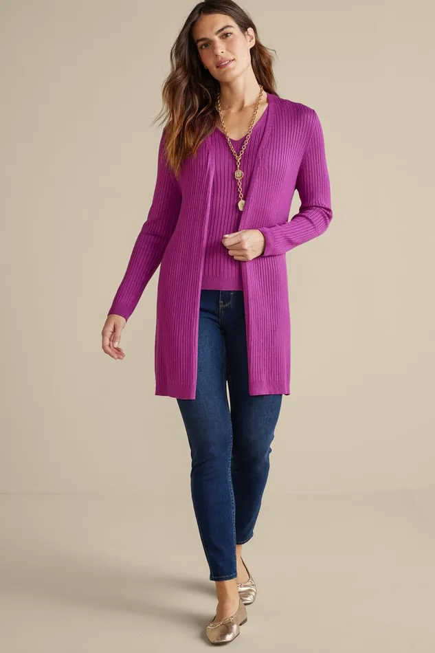 Women Soft Essential Ribbed Long Cardi Jester Red Soft Surroundings Tops Women Soft Essential Ribbed Long Cardi Jester Red Soft Surroundings Tops