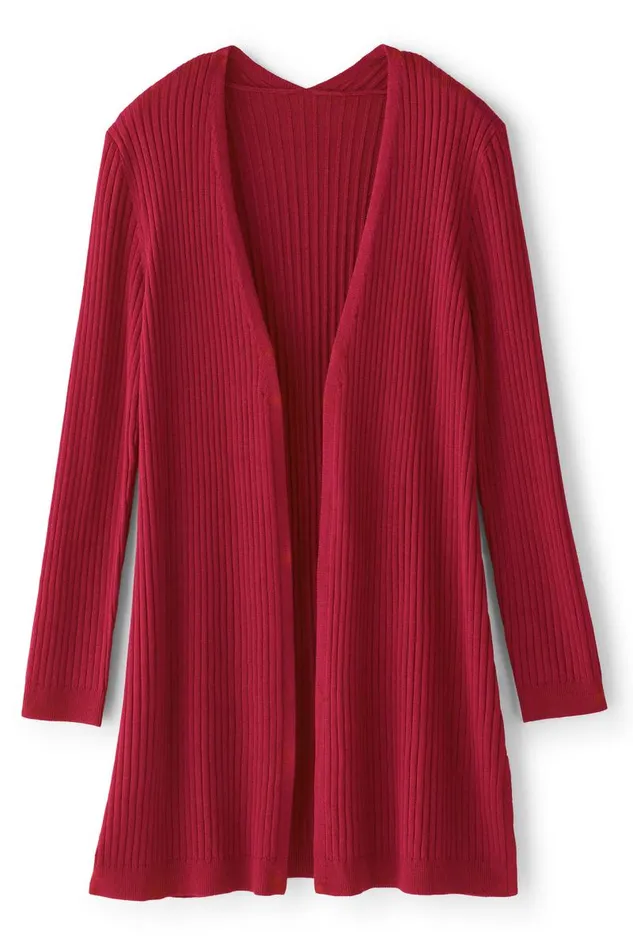 Women Soft Essential Ribbed Long Cardi Jester Red Soft Surroundings Tops Women Soft Essential Ribbed Long Cardi Jester Red Soft Surroundings Tops
