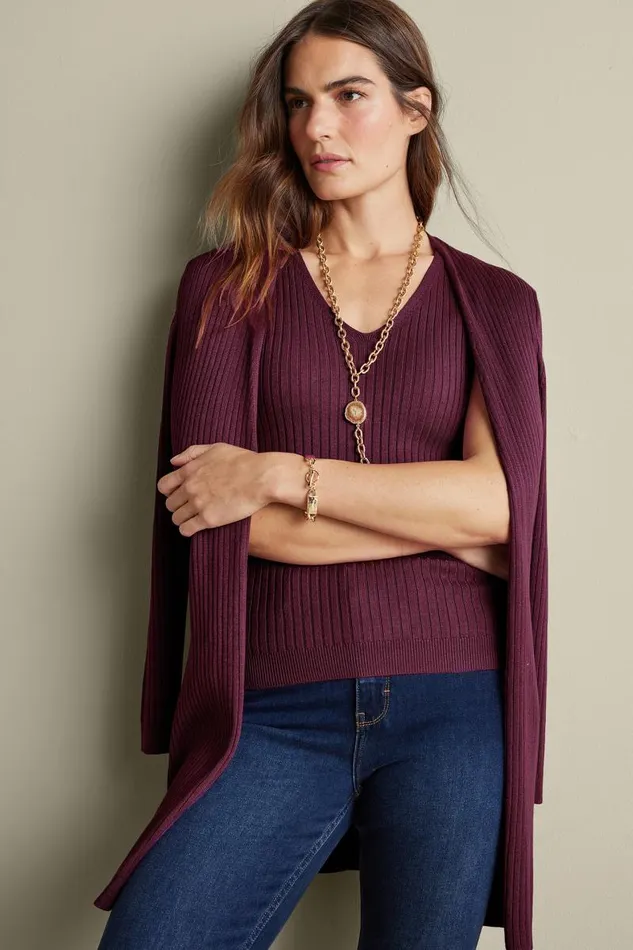 Women Soft Essential Ribbed Long Cardi Jester Red Soft Surroundings Tops Women Soft Essential Ribbed Long Cardi Jester Red Soft Surroundings Tops