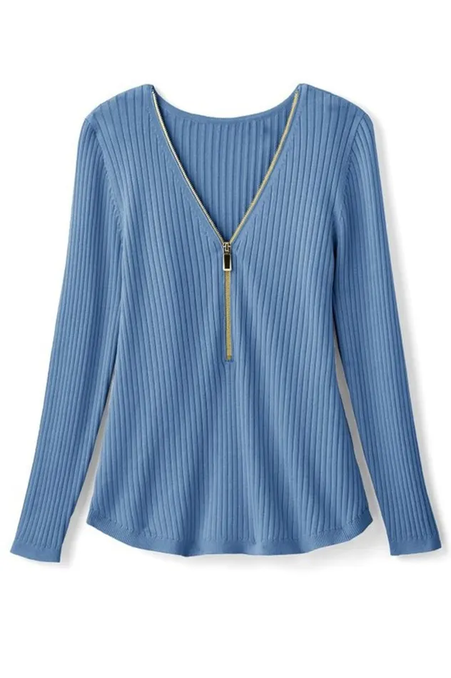 Women Soft Essential Ribbed Valentina Sweater Blue Bonnet Soft Surroundings Tops Women Soft Essential Ribbed Valentina Sweater Blue Bonnet Soft Surroundings Tops