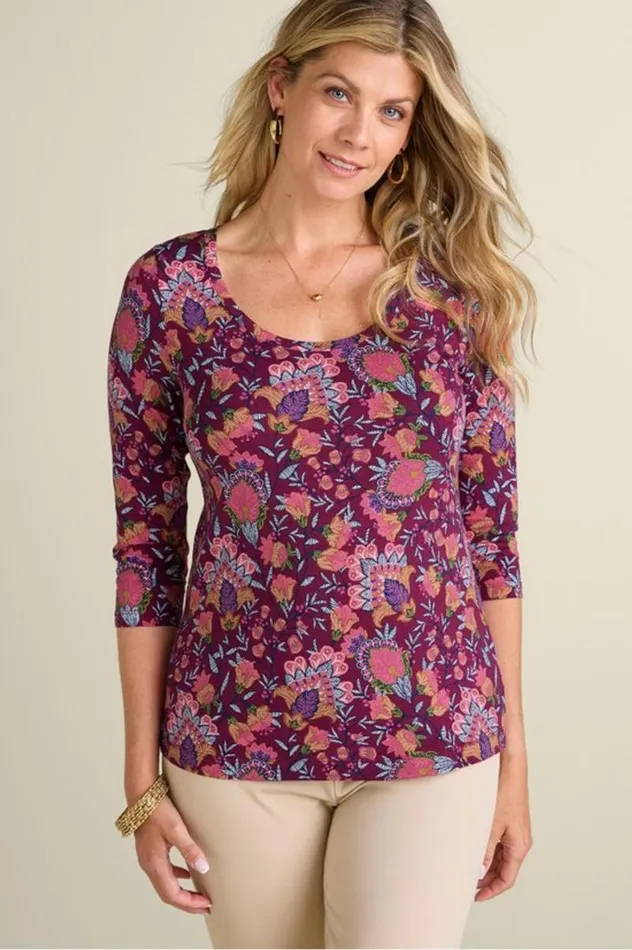 Women Soft Essential Supima 34 Sleeve Tee Orchid Bloom Soft Surroundings Tops Women Soft Essential Supima 34 Sleeve Tee Orchid Bloom Soft Surroundings Tops