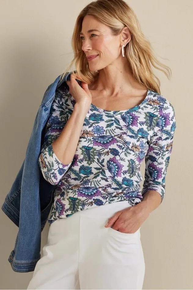Women Soft Essential Supima 34 Sleeve Tee Orchid Bloom Soft Surroundings Tops Women Soft Essential Supima 34 Sleeve Tee Orchid Bloom Soft Surroundings Tops