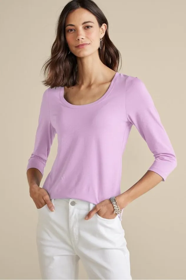 Women Soft Essential Supima 34 Sleeve Tee Orchid Bloom Soft Surroundings Tops Women Soft Essential Supima 34 Sleeve Tee Orchid Bloom Soft Surroundings Tops