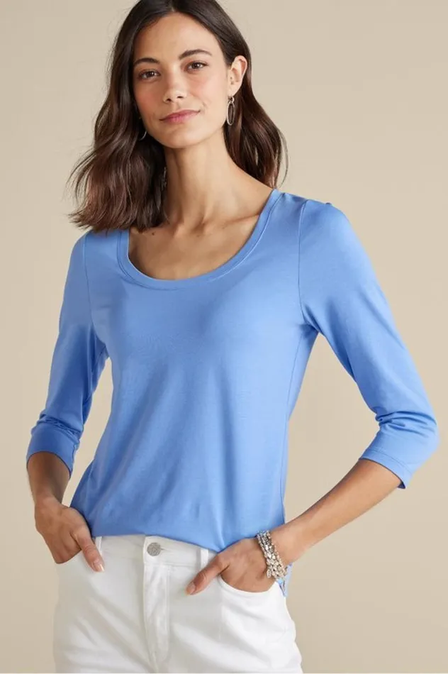Women Soft Essential Supima 34 Sleeve Tee Orchid Bloom Soft Surroundings Tops Women Soft Essential Supima 34 Sleeve Tee Orchid Bloom Soft Surroundings Tops