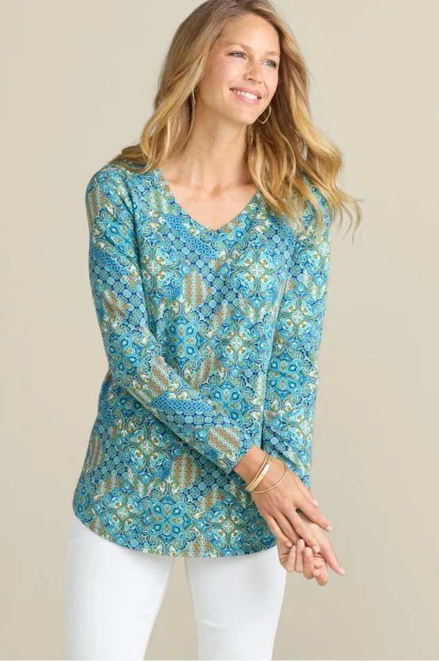 Women Soft Essential Supima Isabel Long Sleeve Tunic Autumnal Patchwork Teal Soft Surroundings Tops Women Soft Essential Supima Isabel Long Sleeve Tunic Autumnal Patchwork Teal Soft Surroundings Tops