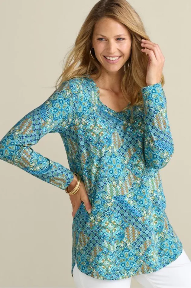 Women Soft Essential Supima Isabel Long Sleeve Tunic Autumnal Patchwork Teal Soft Surroundings Tops Women Soft Essential Supima Isabel Long Sleeve Tunic Autumnal Patchwork Teal Soft Surroundings Tops