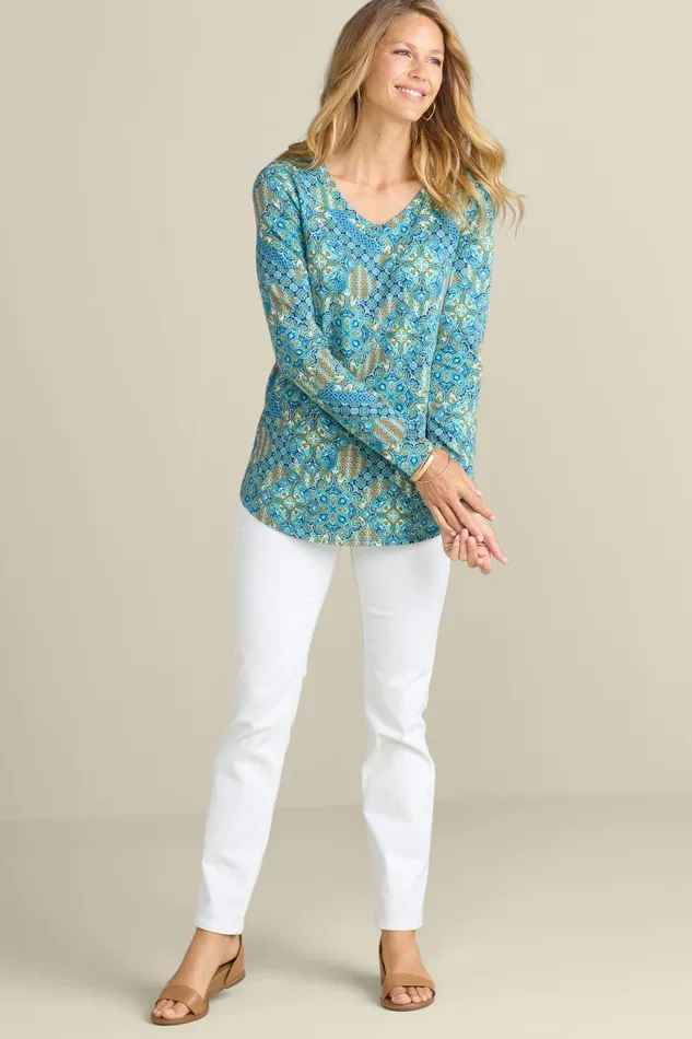 Women Soft Essential Supima Isabel Long Sleeve Tunic Autumnal Patchwork Teal Soft Surroundings Tops Women Soft Essential Supima Isabel Long Sleeve Tunic Autumnal Patchwork Teal Soft Surroundings Tops