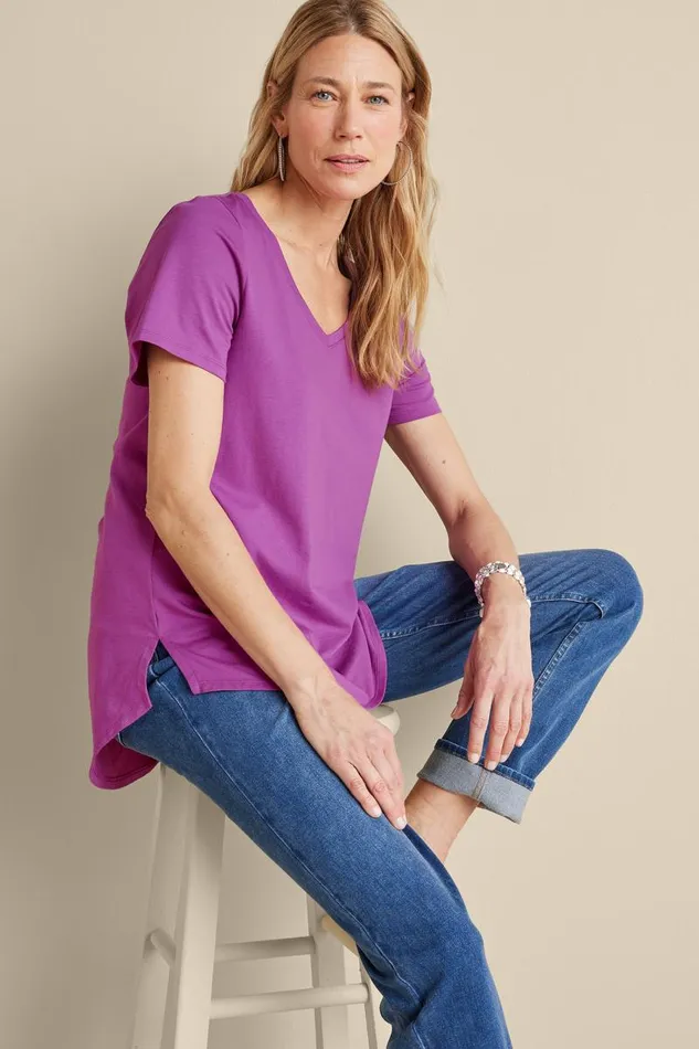 Women Soft Essential Supima Isabel Short Sleeve Tunic Rumba Red Soft Surroundings Tops Women Soft Essential Supima Isabel Short Sleeve Tunic Rumba Red Soft Surroundings Tops