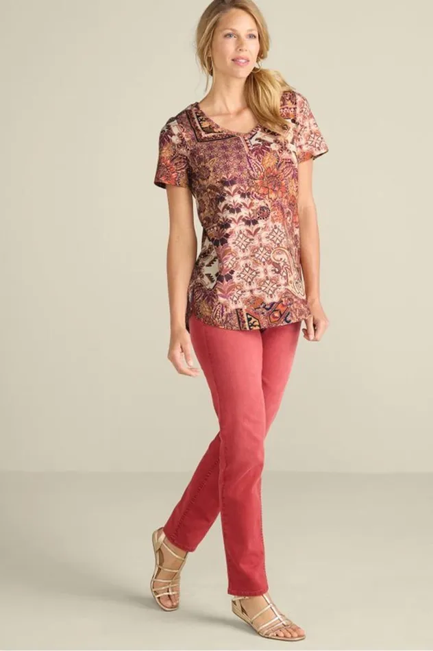 Women Soft Essential Supima Isabel Short Sleeve Tunic Rumba Red Soft Surroundings Tops Women Soft Essential Supima Isabel Short Sleeve Tunic Rumba Red Soft Surroundings Tops