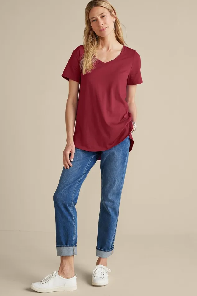 Women Soft Essential Supima Isabel Short Sleeve Tunic Rumba Red Soft Surroundings Tops Women Soft Essential Supima Isabel Short Sleeve Tunic Rumba Red Soft Surroundings Tops