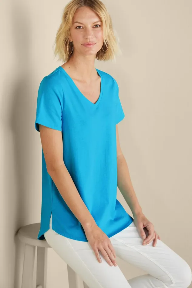 Women Soft Essential Supima Isabel Short Sleeve Tunic Rumba Red Soft Surroundings Tops Women Soft Essential Supima Isabel Short Sleeve Tunic Rumba Red Soft Surroundings Tops