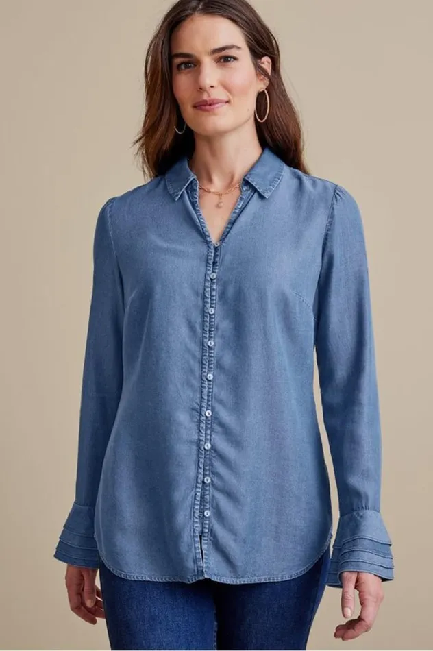 Women Sonnet Tencel Shirt Chambray Soft Surroundings Tops