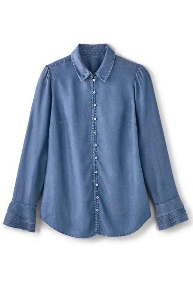 Women Sonnet Tencel Shirt Chambray Soft Surroundings Tops Women Sonnet Tencel Shirt Chambray Soft Surroundings Tops