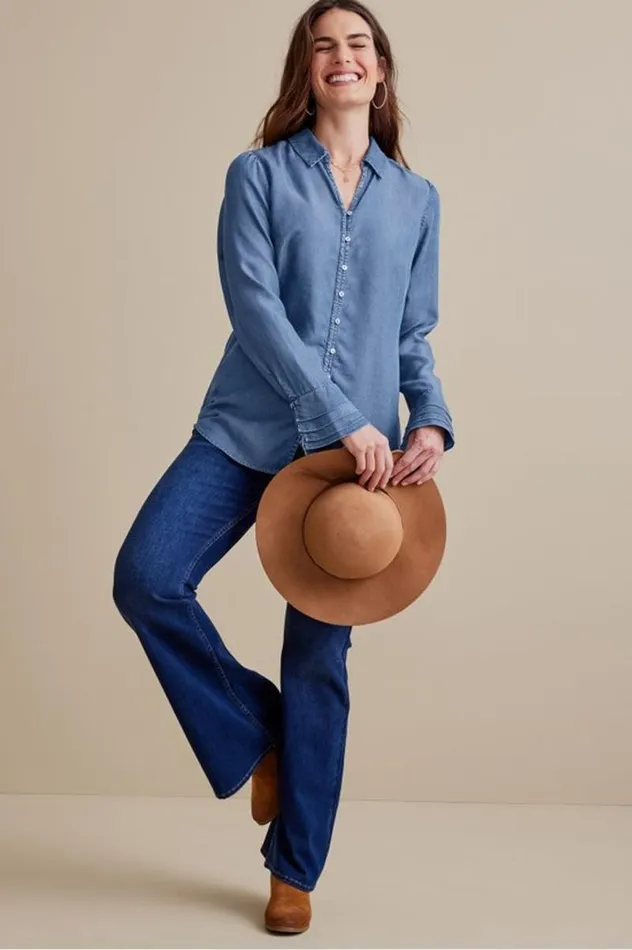 Women Sonnet Tencel Shirt Chambray Soft Surroundings Tops Women Sonnet Tencel Shirt Chambray Soft Surroundings Tops