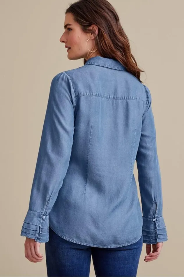 Women Sonnet Tencel Shirt Chambray Soft Surroundings Tops Women Sonnet Tencel Shirt Chambray Soft Surroundings Tops