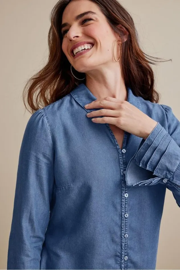 Women Sonnet Tencel Shirt Chambray Soft Surroundings Tops Women Sonnet Tencel Shirt Chambray Soft Surroundings Tops