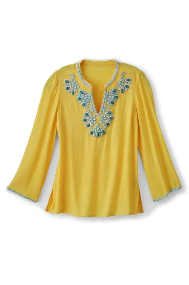 Women Soraya Embellished Tunic Sunstruck Soft Surroundings Tops Women Soraya Embellished Tunic Sunstruck Soft Surroundings Tops