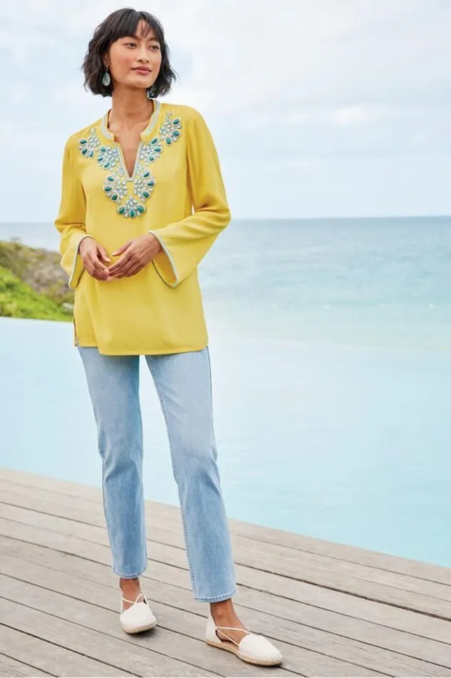 Women Soraya Embellished Tunic Sunstruck Soft Surroundings Tops Women Soraya Embellished Tunic Sunstruck Soft Surroundings Tops