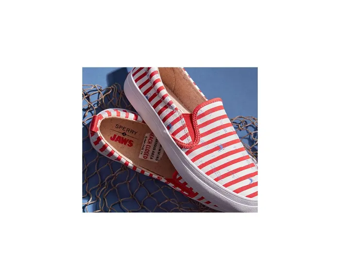 Women Sperry X JAWS Crest Twin Gore Stripe Slip On Sneaker Red Sperry Sneakers Women Sperry X JAWS Crest Twin Gore Stripe Slip On Sneaker Red Sperry Sneakers