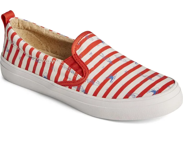 Women Sperry X JAWS Crest Twin Gore Stripe Slip On Sneaker Red Sperry Sneakers Women Sperry X JAWS Crest Twin Gore Stripe Slip On Sneaker Red Sperry Sneakers