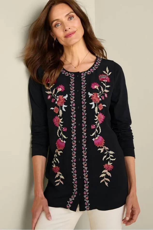 Women Talulla Embroidered Tunic Black Beauty Soft Surroundings Tops