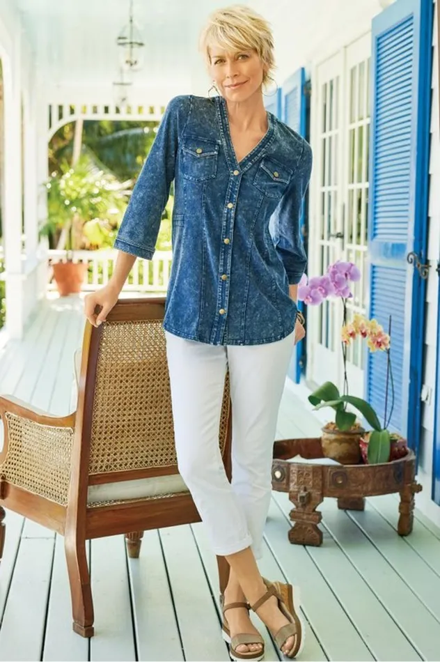 Women The Ultimate Denim PullOn Crop White Soft Surroundings Jeans Women The Ultimate Denim PullOn Crop White Soft Surroundings Jeans