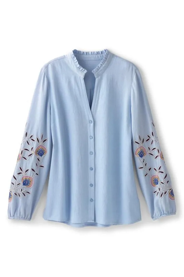 Women Titania Embroidered Top Chambray Blue Soft Surroundings Tops Women Titania Embroidered Top Chambray Blue Soft Surroundings Tops