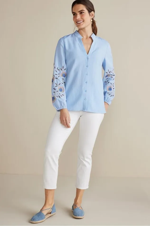 Women Titania Embroidered Top Chambray Blue Soft Surroundings Tops Women Titania Embroidered Top Chambray Blue Soft Surroundings Tops