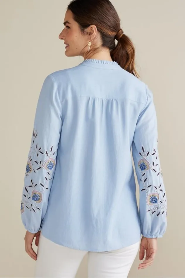 Women Titania Embroidered Top Chambray Blue Soft Surroundings Tops Women Titania Embroidered Top Chambray Blue Soft Surroundings Tops