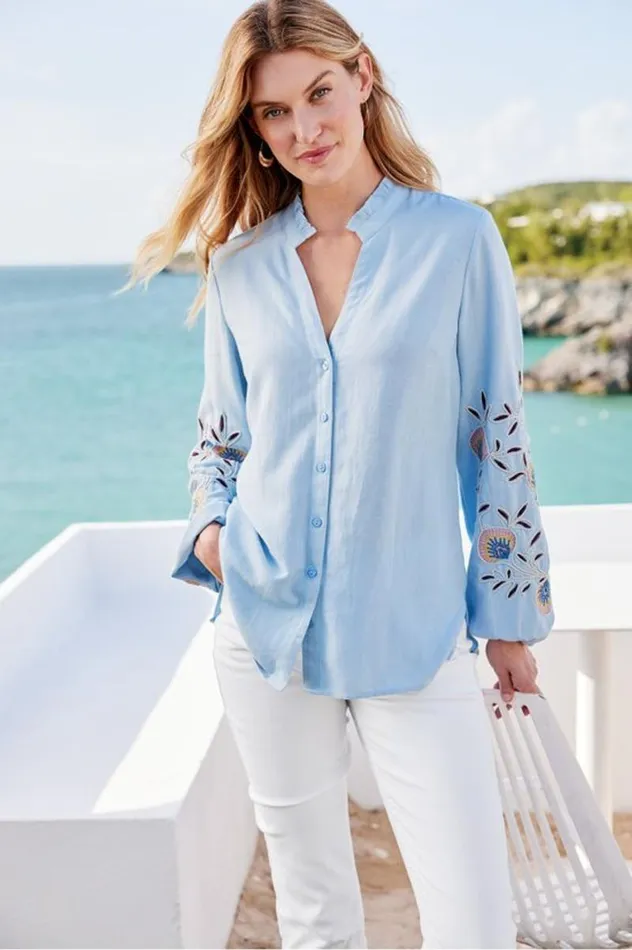 Women Titania Embroidered Top Chambray Blue Soft Surroundings Tops Women Titania Embroidered Top Chambray Blue Soft Surroundings Tops